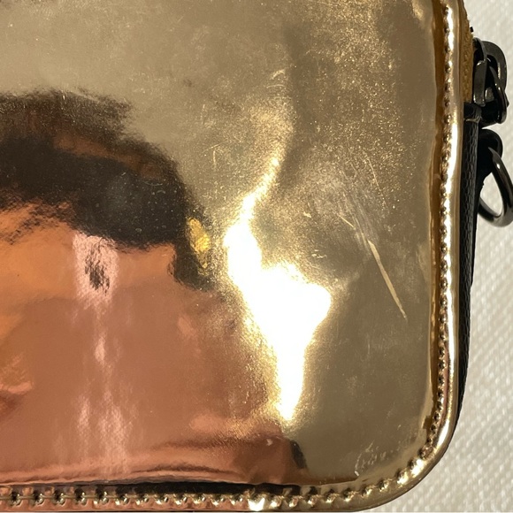 Crossbody Bag Metallic Rose Gold Black Zipper Wide Strap Animal Print Purse - Picture 15 of 16